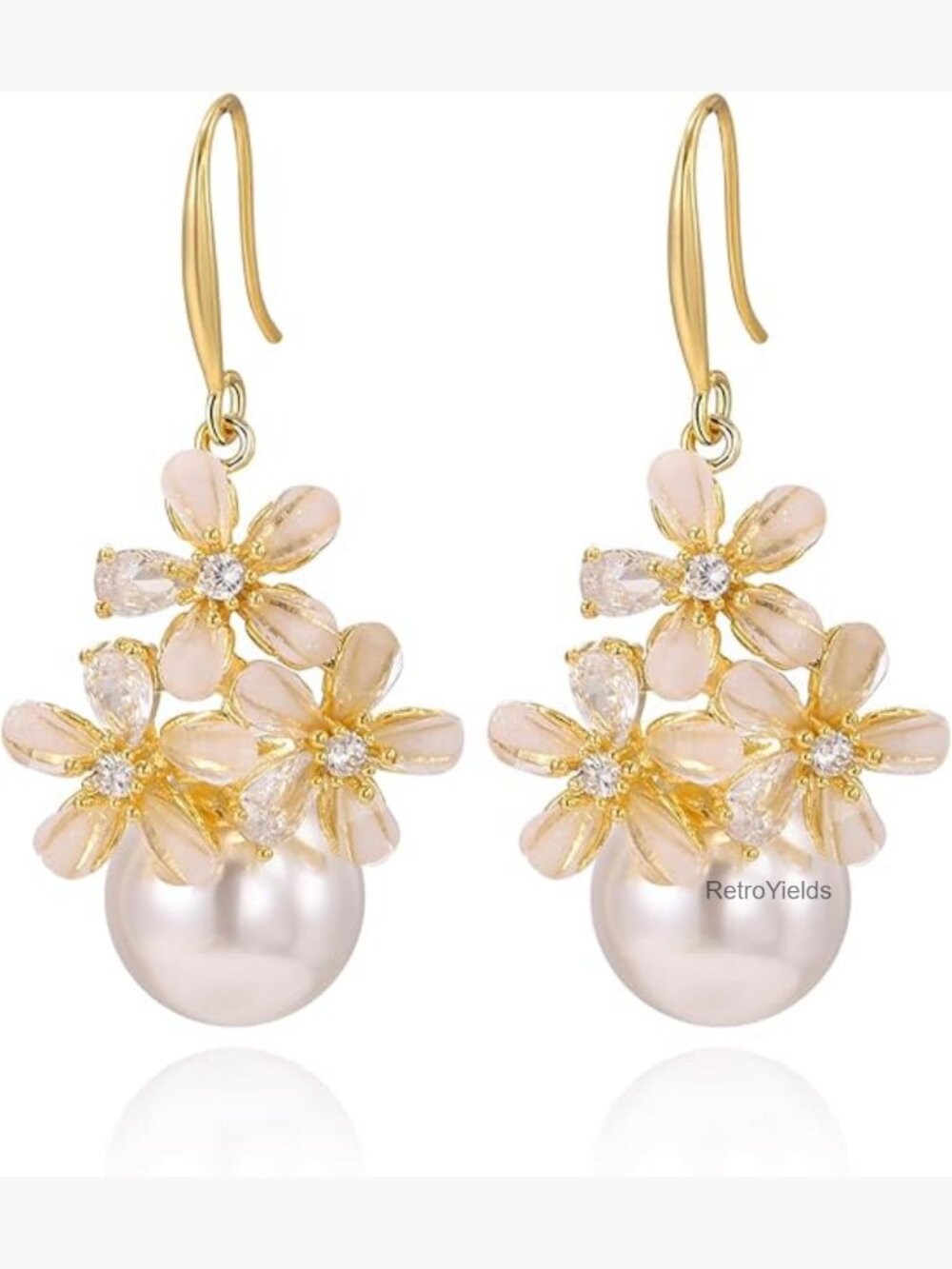 Drop Dangle Earrings Floral Pearl Metal Hook Earrings for Wedding Prom